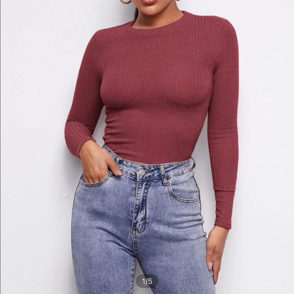 SHEIN Ribbed Long Sleeve Tee